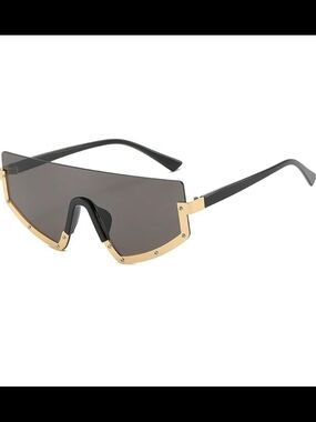 Gold-Trim Black Shield Sunglasses - Women Accessories
